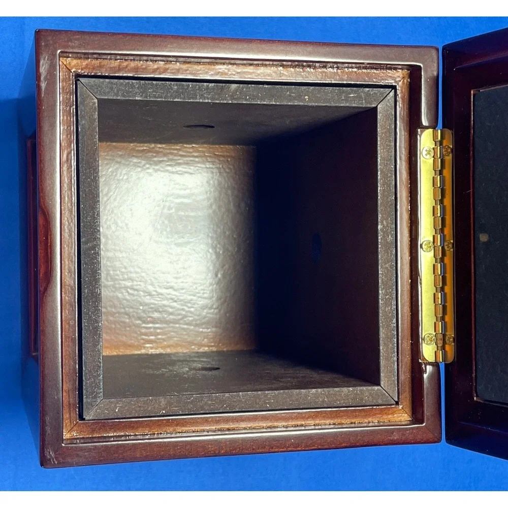 Bombay Co Wood Photo Cube Square Box 5 Glass Sides Hinged Lid 3.5